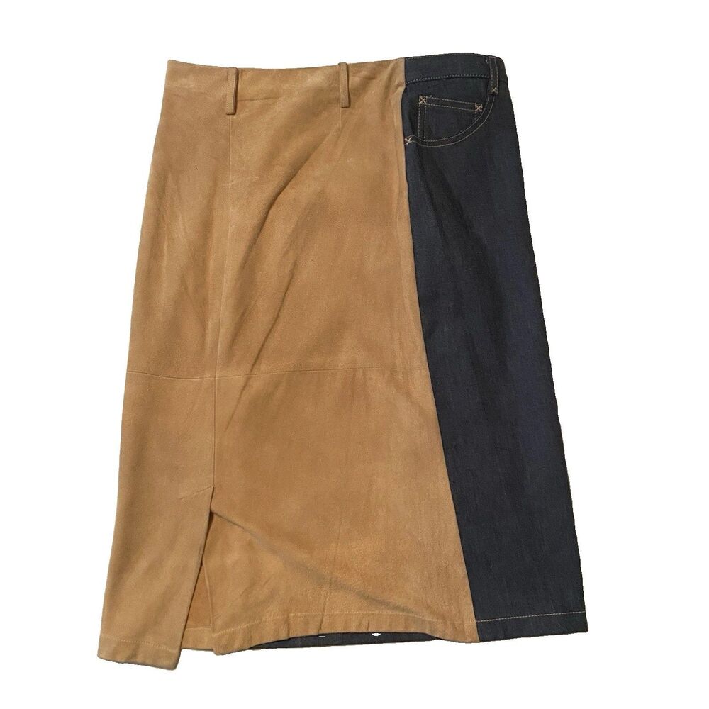 Vintage 90s Y2K Dolce & Gabbana Goat Suede Denim Two Tone Skirt Sz 42 Colorblock
